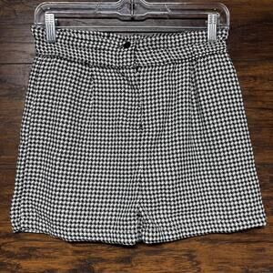 btween Girl's Shorts - White Black Check, High Rise - 26x3" Size 12 Stretch